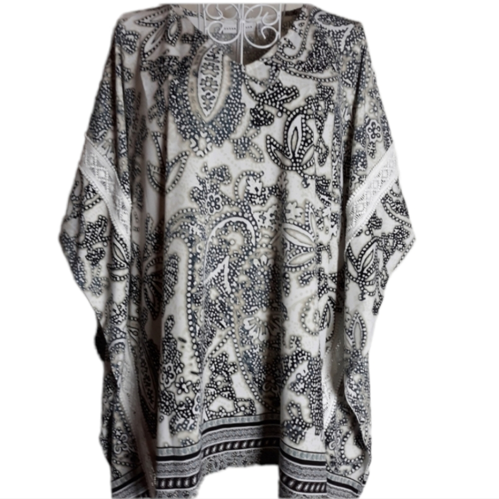Susan Graver Liquid Knit Scarf Caftan Top SZ M